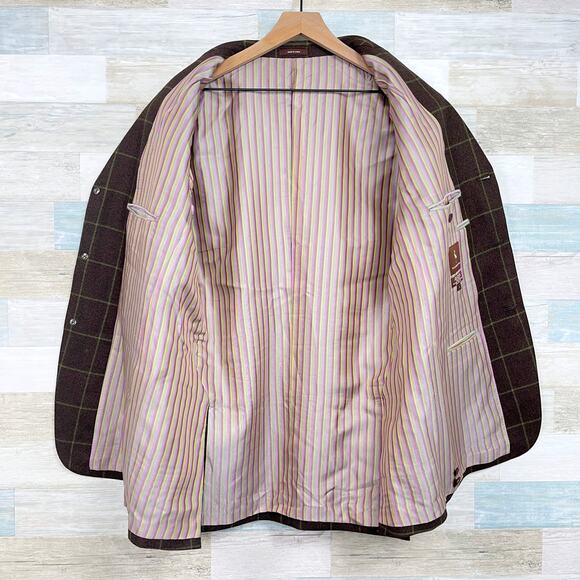 TailorByrd Flannel Windowpane Sport Coat Brown Wool Ticket Pocket Mens Large - Picture 4 of 8